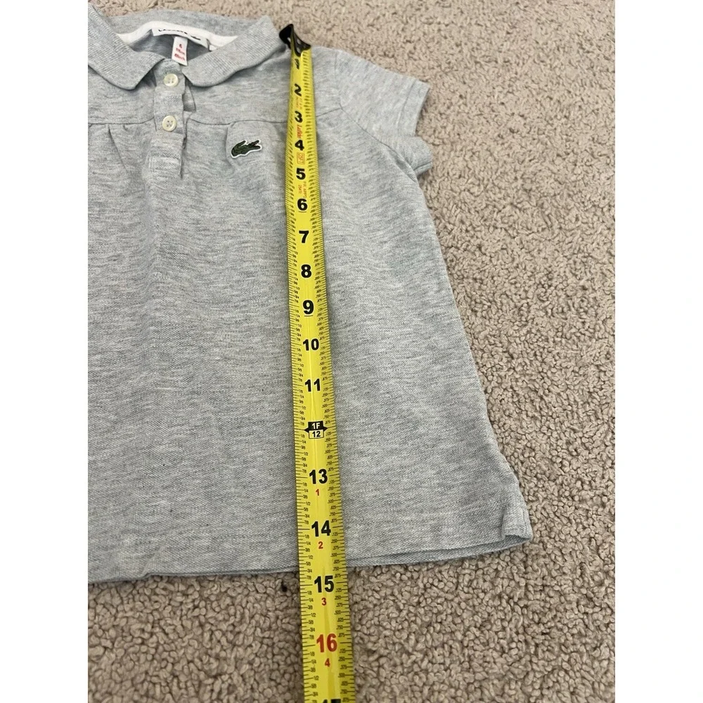 Lacoste Girls Gray‎ Heather Pique Polo Shirt Collared Short Sleeve Size 6
